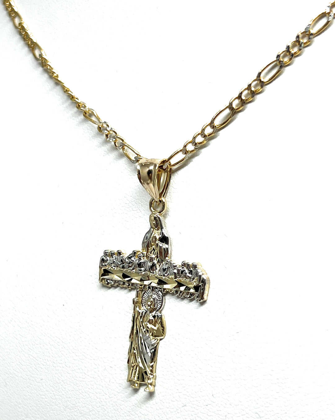 14k Solid Gold 2-Tone CROSS LAST SUPPER Pendant Necklace Virrgin