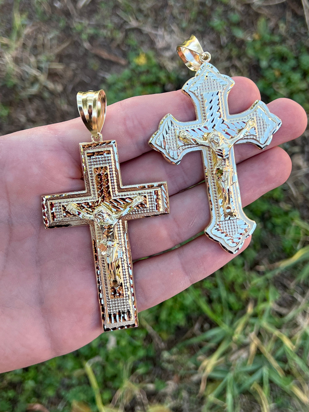 10k Solid Gold Yellow BIG XXL Jesus Cross Crucifix Pendant