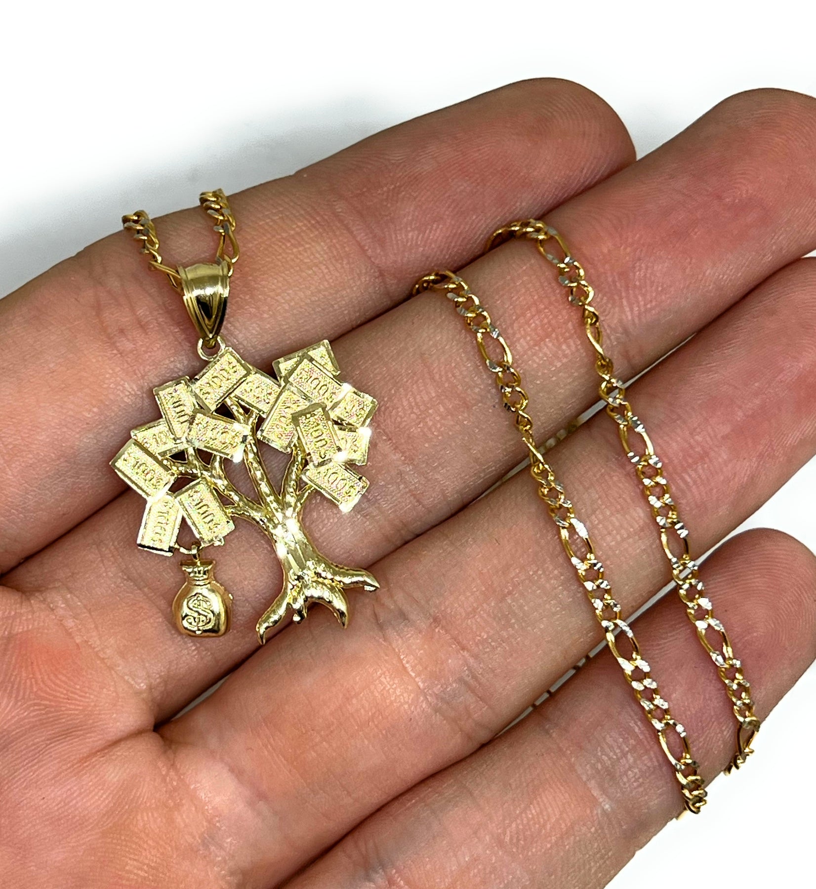 money tree gold 10k Solid Gold Money TREE Dollars Pendant Necklace NO CHAIN