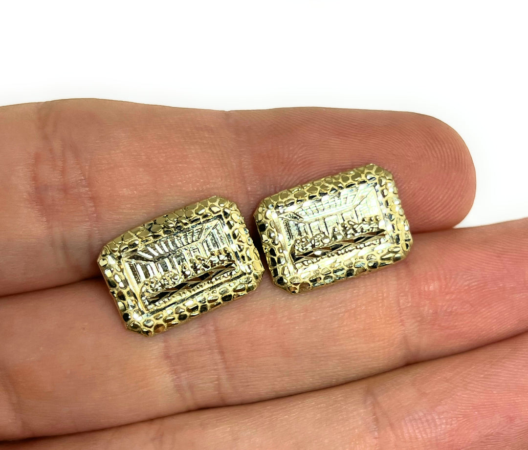 10k Solid Gold Last Supper Square Nugget Stud Earrings – Fran & Co