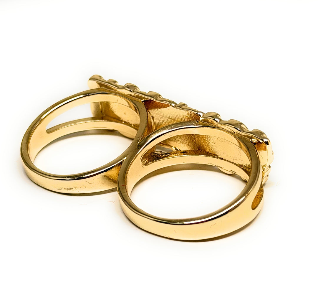 GOLD PLATED CLASSIC TWO FINGER NUGGET RECTANGLE RING ANILLO – Fran