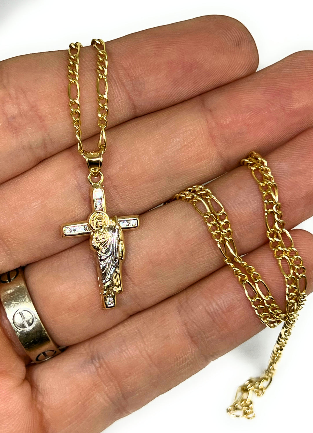 10k Solid Gold Yellow 2-Tone Saan Judas Saaint Jude CROSS Pendant