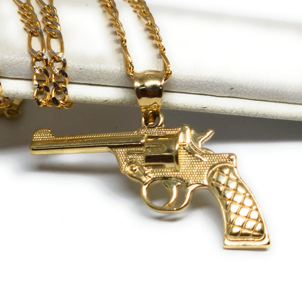 Cool 10k Yellow Gold Revolver Charm Pendant – Handmade Gun Jewelry For Necklace Or Bracelet
