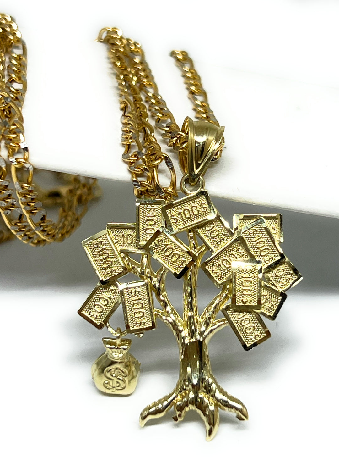 golden money tree 10k Solid Gold Money TREE Dollars Pendant Necklace – Fran & Co. Jewelry Inc