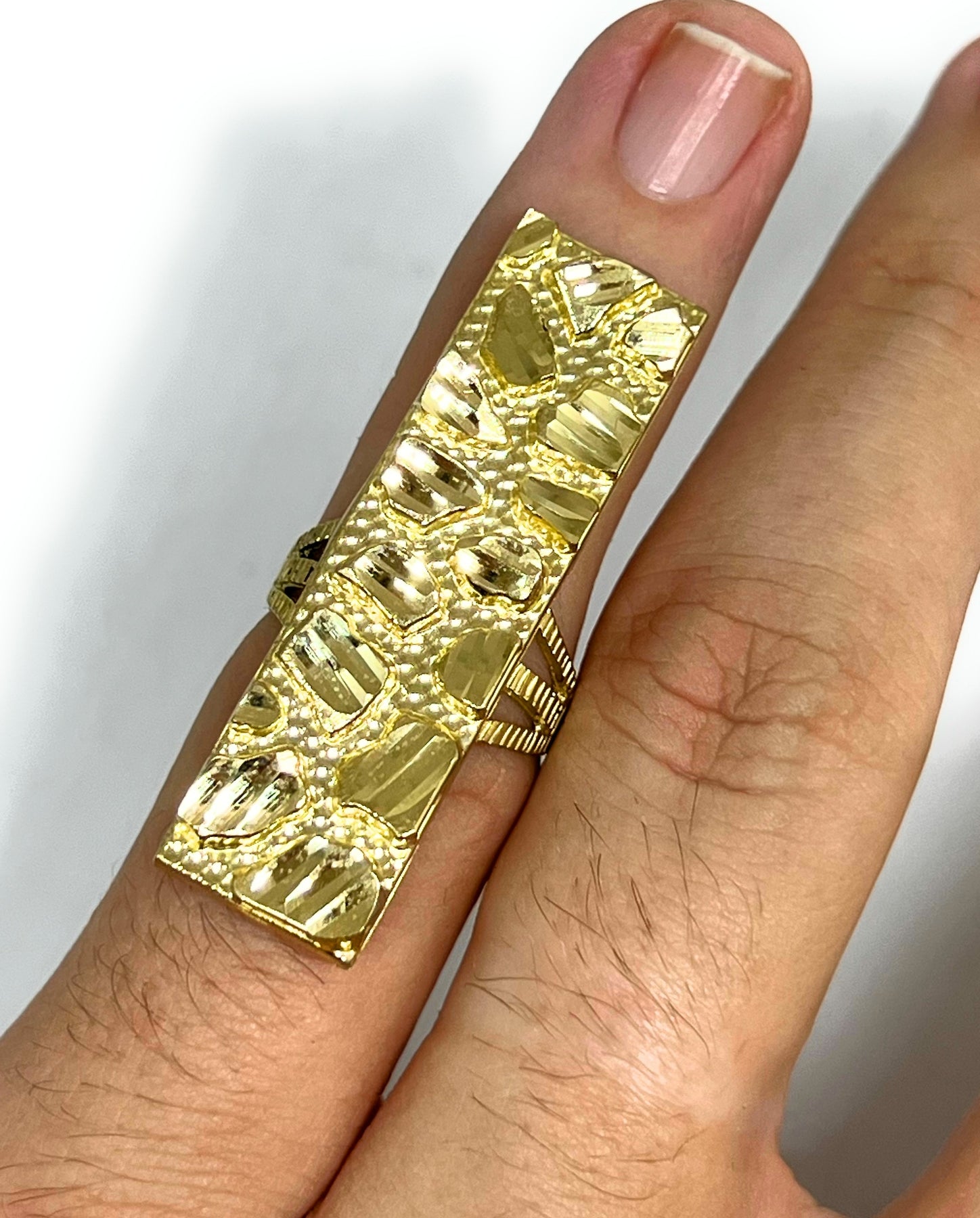 Long Rind 10k Solid Gold Yellow Nugget Vertical Long Ring – Fran & Co. Jewelry Inc.
