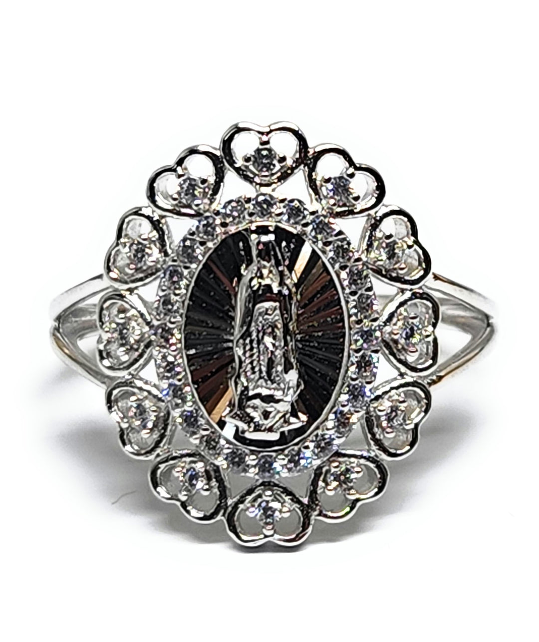 925 Silver Viirgin Mary Virrgen Guadalupe HEARTS CZ Ring – Fran