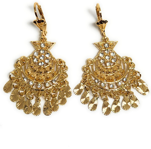 Oversized Etruscan Style 8cm Gold Tone Ornate Metal Grey Clear Acrylic