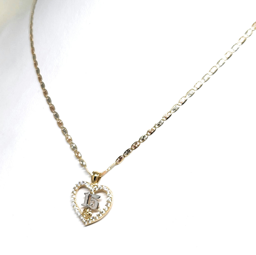 10k Solid Gold Mis 15 Años Flower CZ Pendant Necklace (FC) – Fran