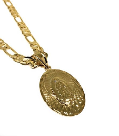 Gold Plated Small Virgin Mary Pendant with 26" Chain / Virgen De Guadalupe Medalla Cadena De 26” Oro Laminado - Fran & Co. Jewelry