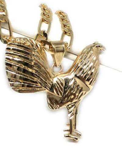 Gallo Medalla Gold Plated Chicken Rooster Pendant Necklace 26" Cadena Oro Lamina - Fran & Co. Jewelry
