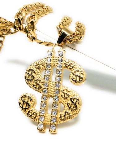 Hip Hop Gold Plated Iced Out CZ Big XL Dollar Sign Pendant 30" Cuban Link Chain - Fran & Co. Jewelry