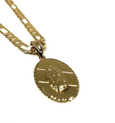 Gold Plated Small Virgin Mary Pendant with 26" Chain / Virgen De Guadalupe Medalla Cadena De 26” Oro Laminado - Fran & Co. Jewelry