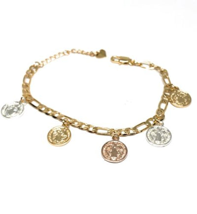 San Benito Pulsera Saint Benedict Bracelet Oro laminado 7.5" Tres Colores - Fran & Co. Jewelry