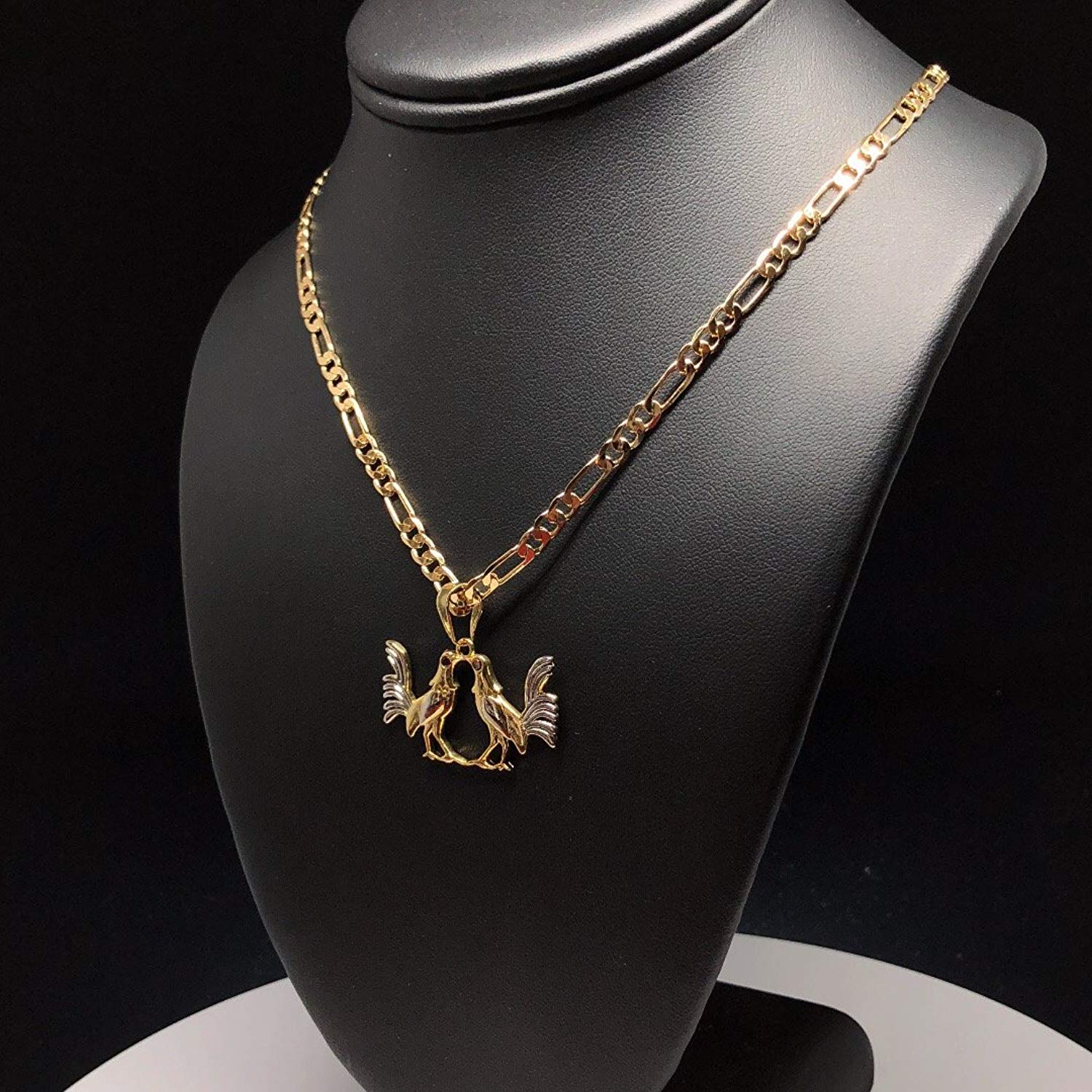 Gold Plated Chicken Rooster Pendant Necklace Figaro 24 4mm Dos Gallo –  Fran & Co. Jewelry Inc.