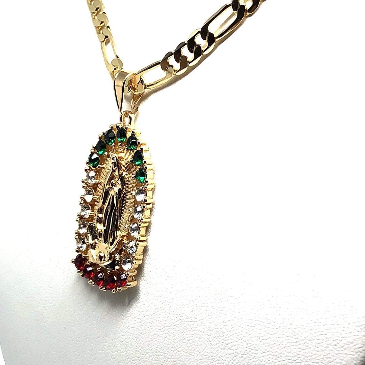 Virgin Mary Gold Plated Cuban Link Chain Pendant Necklace Virgin Mary Gold Plated Cuban Link Chain Pendant Necklace