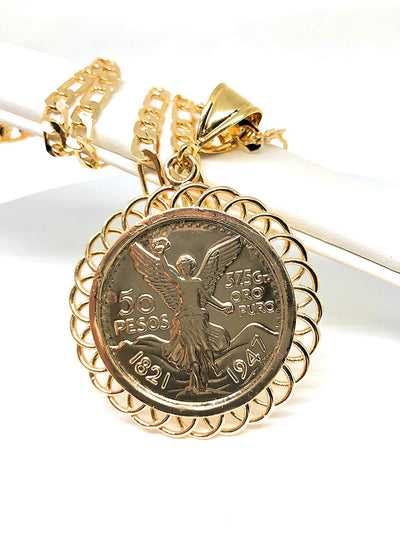Gold Plated Jewelry Gold Plated Mexican Coin Mexican Centenario Mexicano Replica de Oro Laminado Con Cadena de 26" - Fran & Co. Jewelry