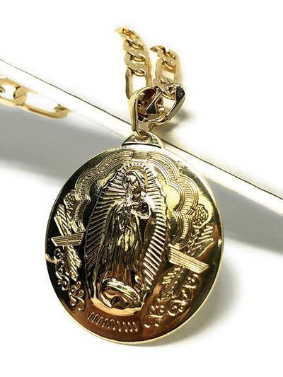 Gold Plated Virgen Guadalupe Medalla Pendant Necklace Chain 26" Gold Plated Virgin Mary Pendant - Fran & Co. Jewelry