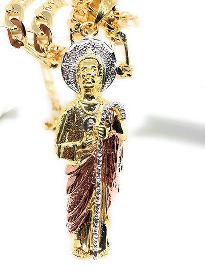 Saint Jude Pendant Necklace Figaro 26" San Judas Tadeo Tres Colores Medalla Con Oro Laminado - Fran & Co. Jewelry