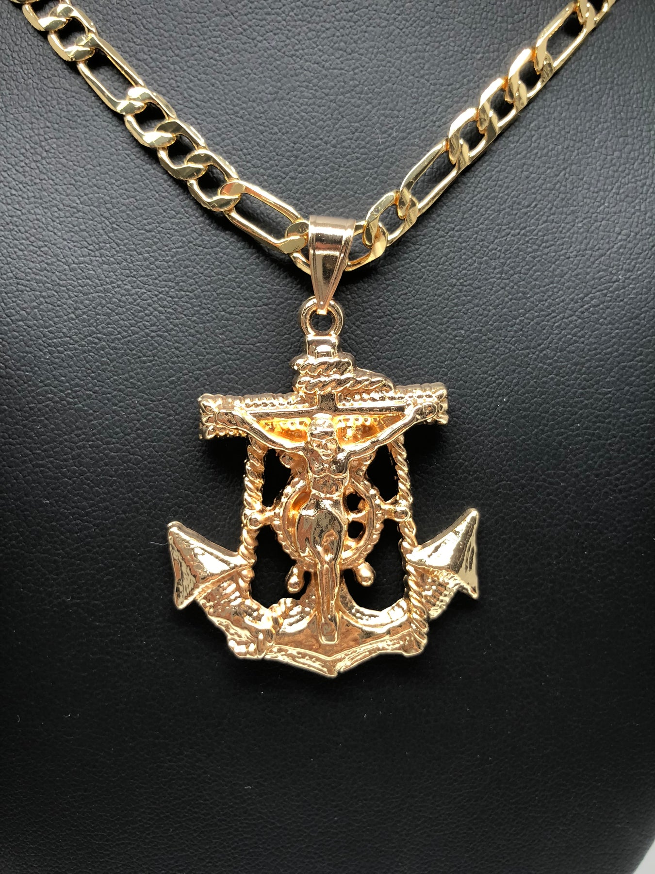 Gold Plated Jesus Crucifix Anchor Pendant Necklace 26 / Jesus