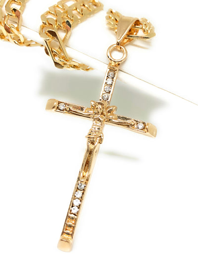 Gold Plated Jesus Cross Crucifix 26" Chain / Jesus Cruz Crucifijo Cadena Oro Lamindo 26" - Fran & Co. Jewelry