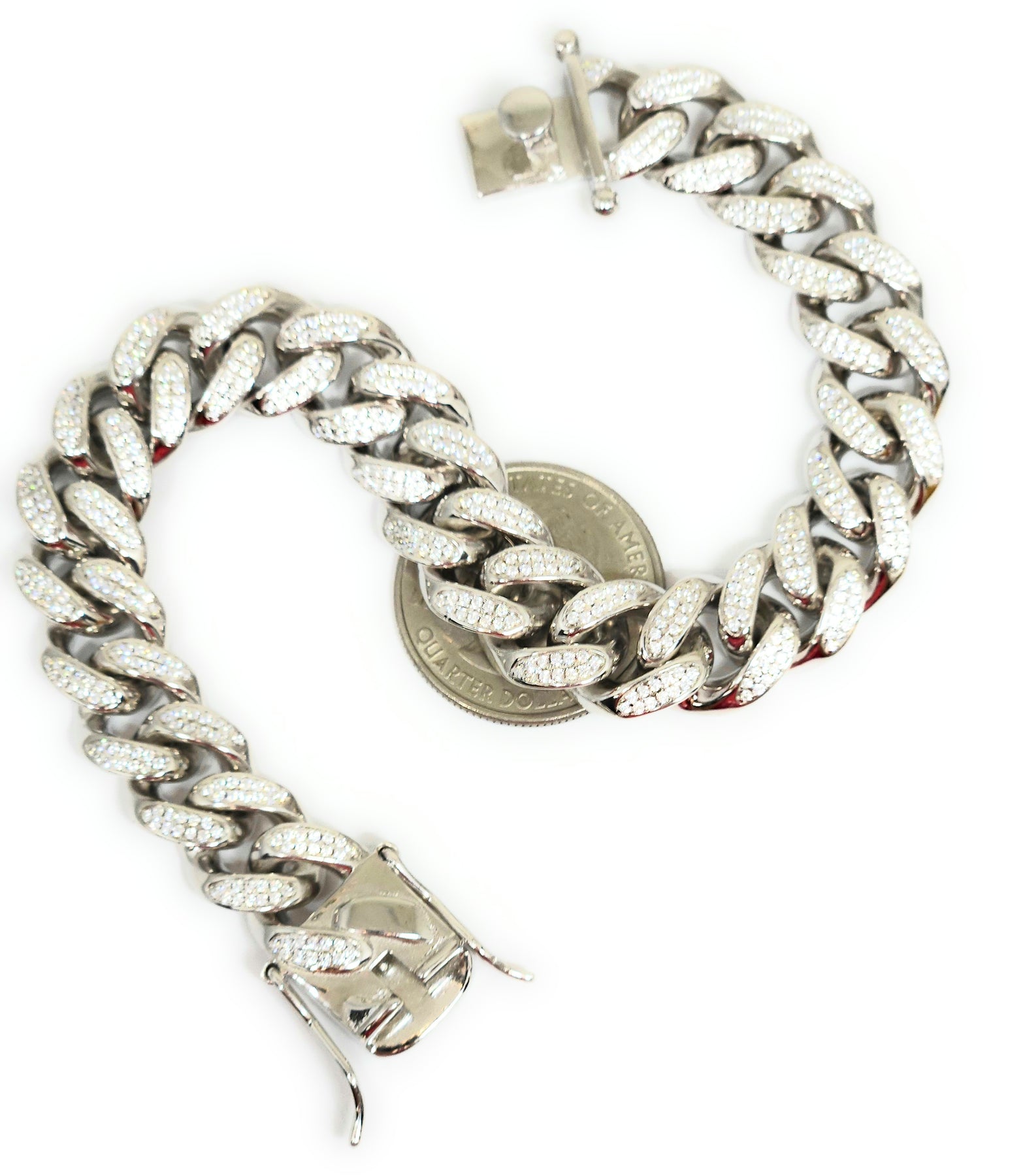 925 Sterling Silver Solid Cuban Link Bracelet 12.7mm, Men's, Size: 8