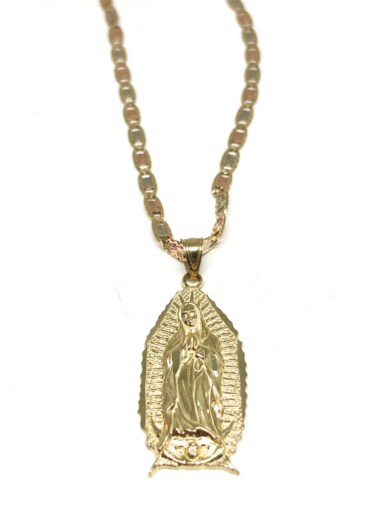 10k Solid Gold Classic Virrgin Mary Pendant Necklace Virrgen