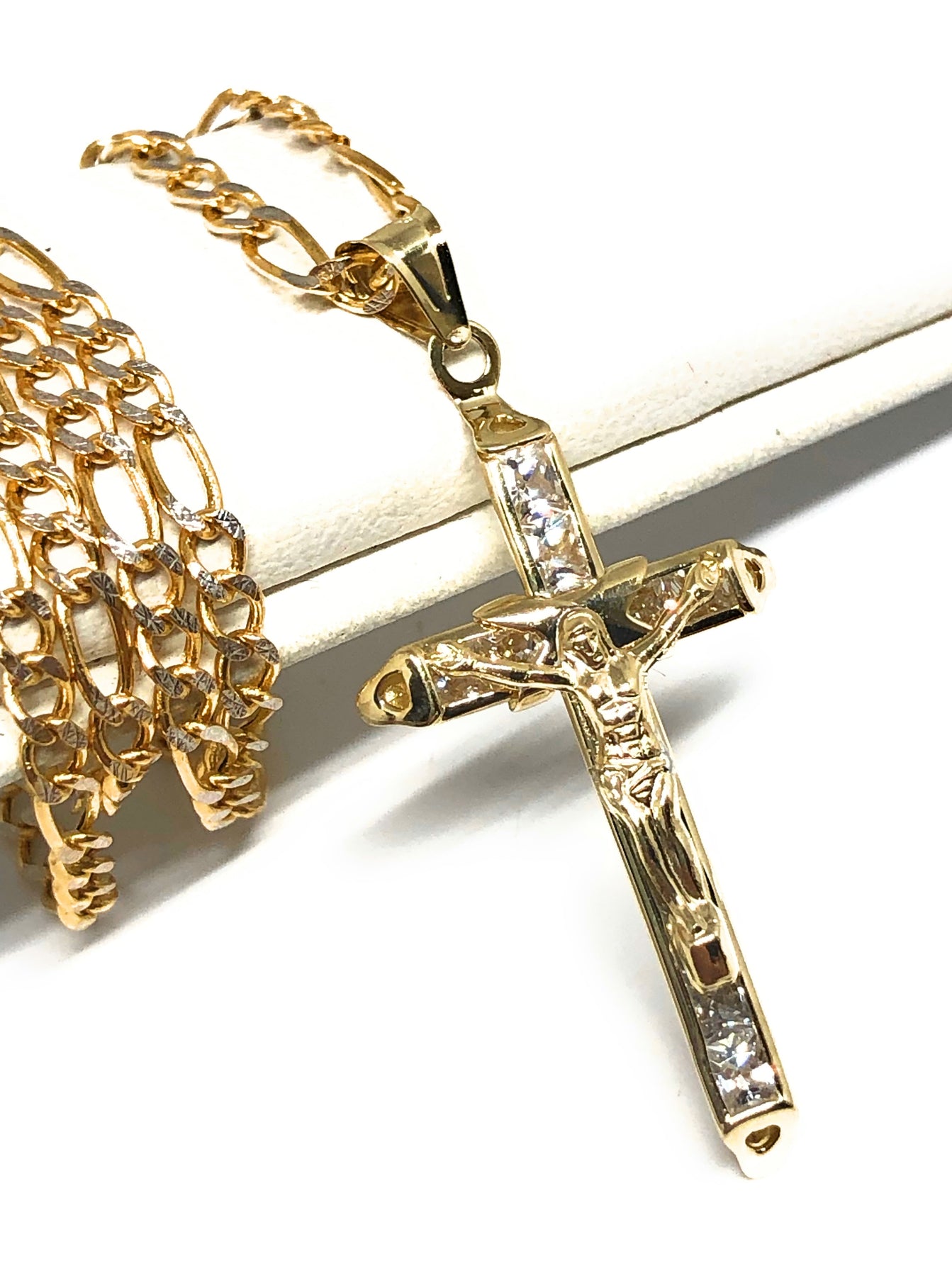 10k Yellow Gold Cross Pendant Gold Cross Charm Small Chain 10k