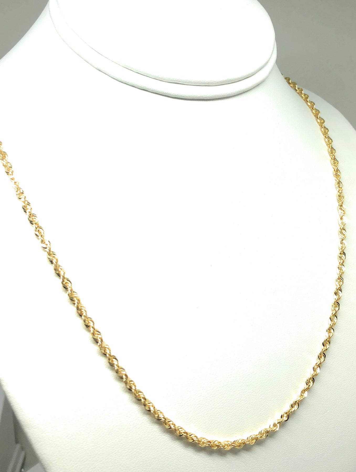 14K Solid Gold Yellow Rope Chain 20-24 Inches 3-3.3mm (Semi-Hollow Style) 26 inch - 3mm Width