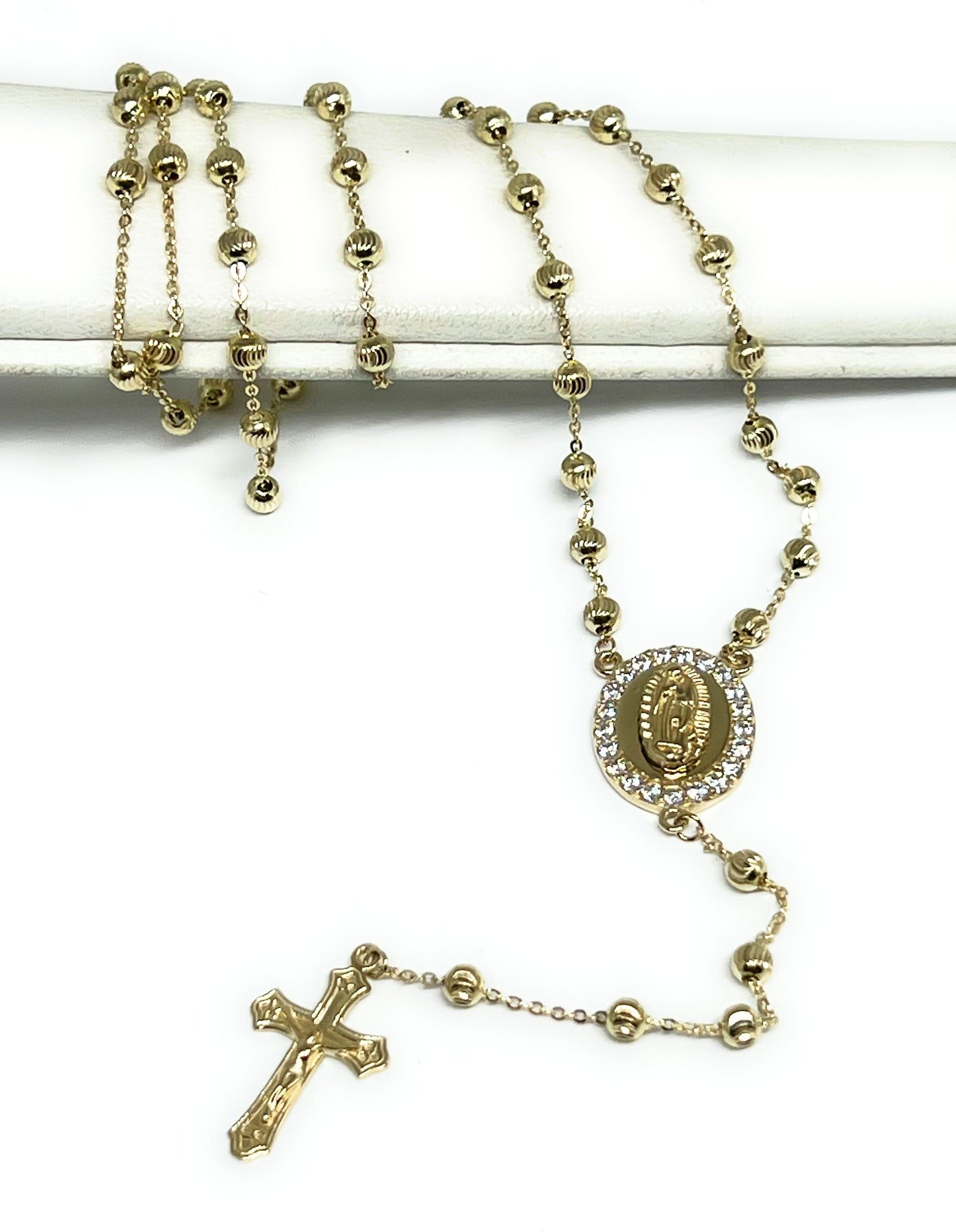Real 10k Trio-Gold Jesus Crucifix Pendant Rosary Beads Necklace, Diamo –  Globalwatches10