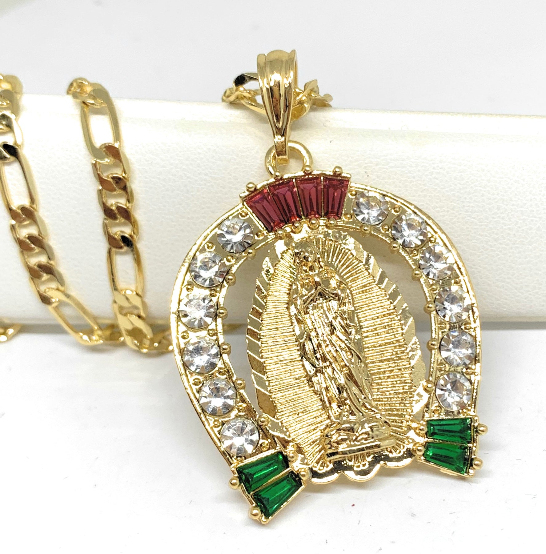 Yellow Gold Our Lady of Guadalupe Virgin Mary Pendant Necklace