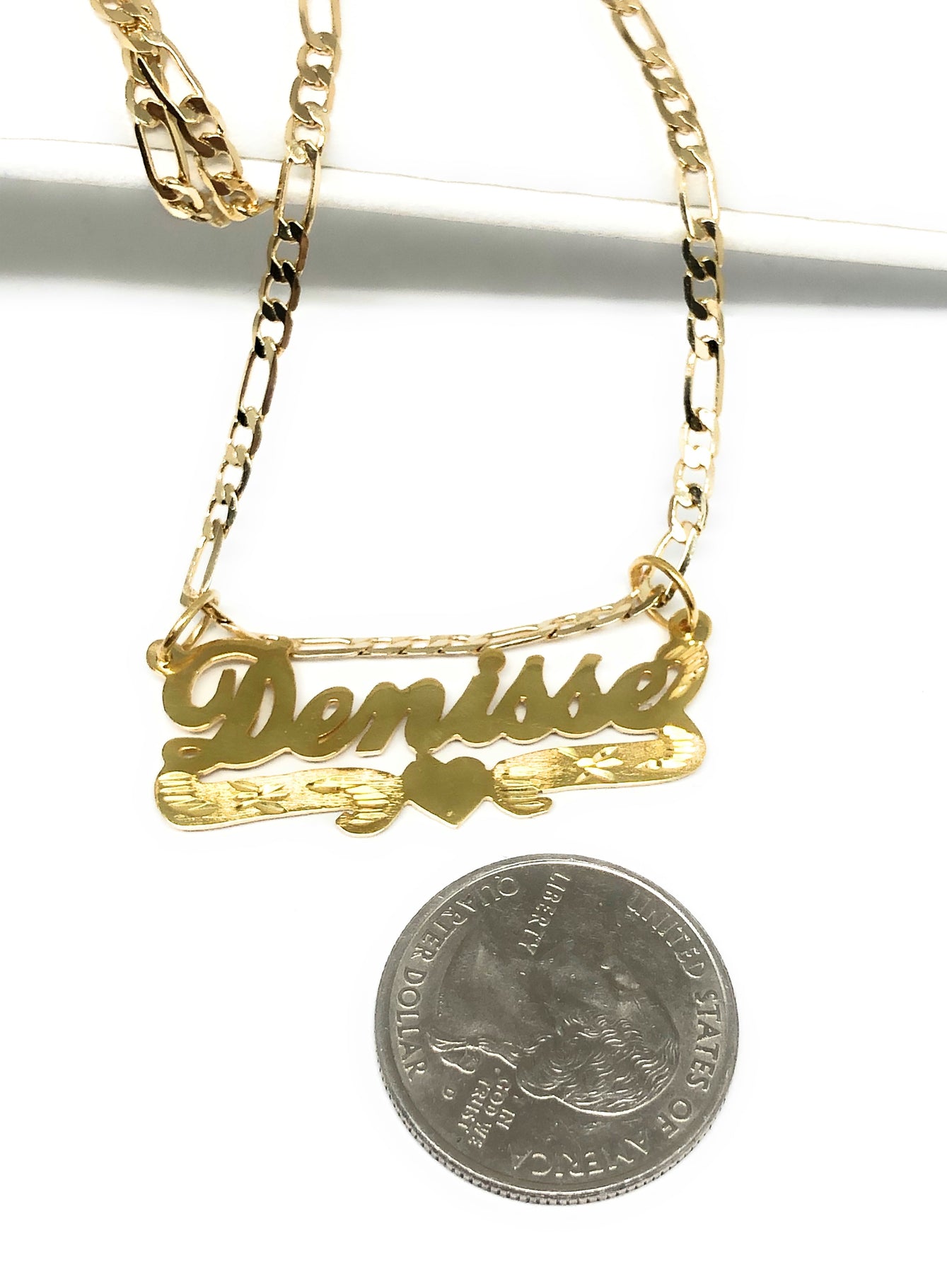 Gold Plated Silver CUSTOMIZED CURSIVE with HEARTS Nameplate Necklace W ...