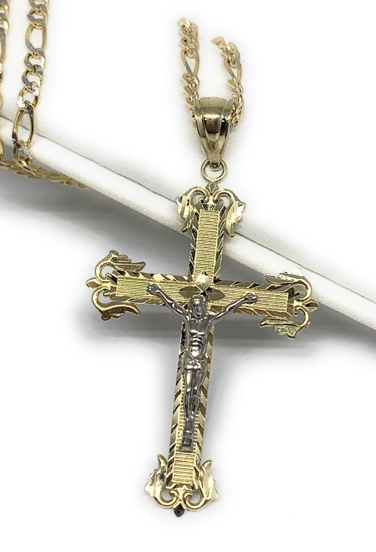 10k Solid Gold Yellow Classic 2-Tone Jesus Cross Crucifix Pendant Neck –  Fran & Co. Jewelry Inc.
