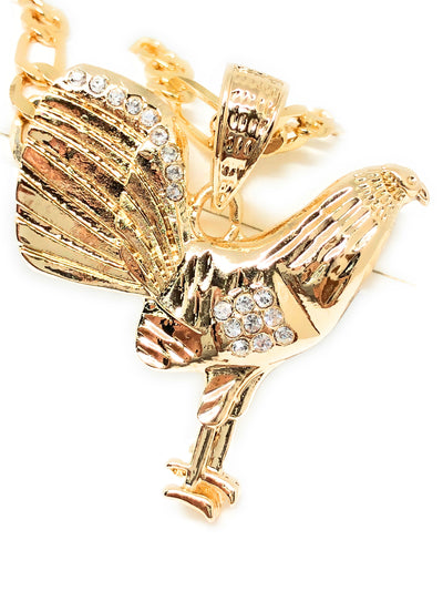 Gold Plated Chicken Rooster Pendant Necklace Figaro 26" 5mm Gallo Medalla Oro Laminado - Fran & Co. Jewelry