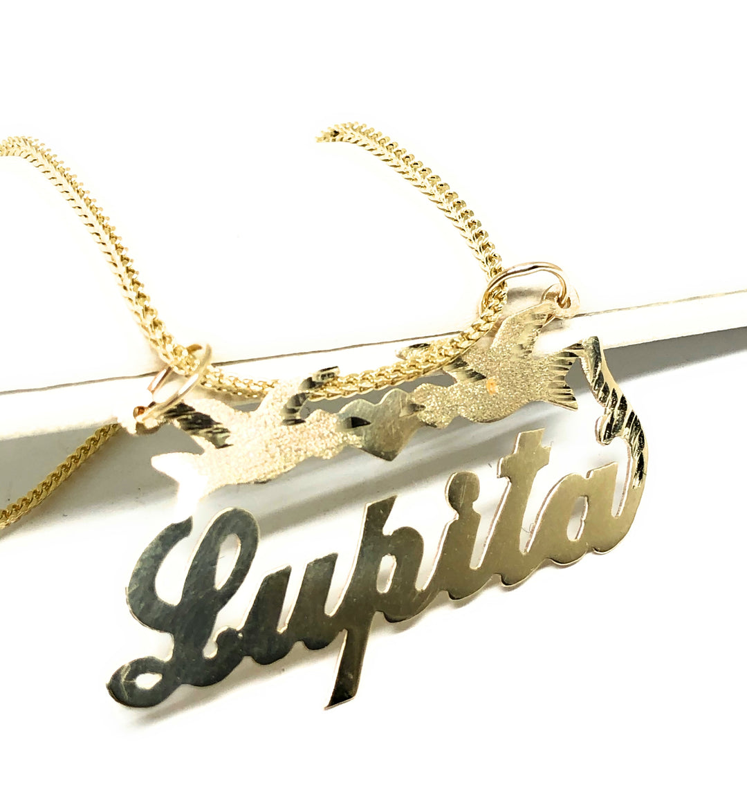10k Solid Gold Yellow Custom Nameplate Pendant Necklace with Chain
