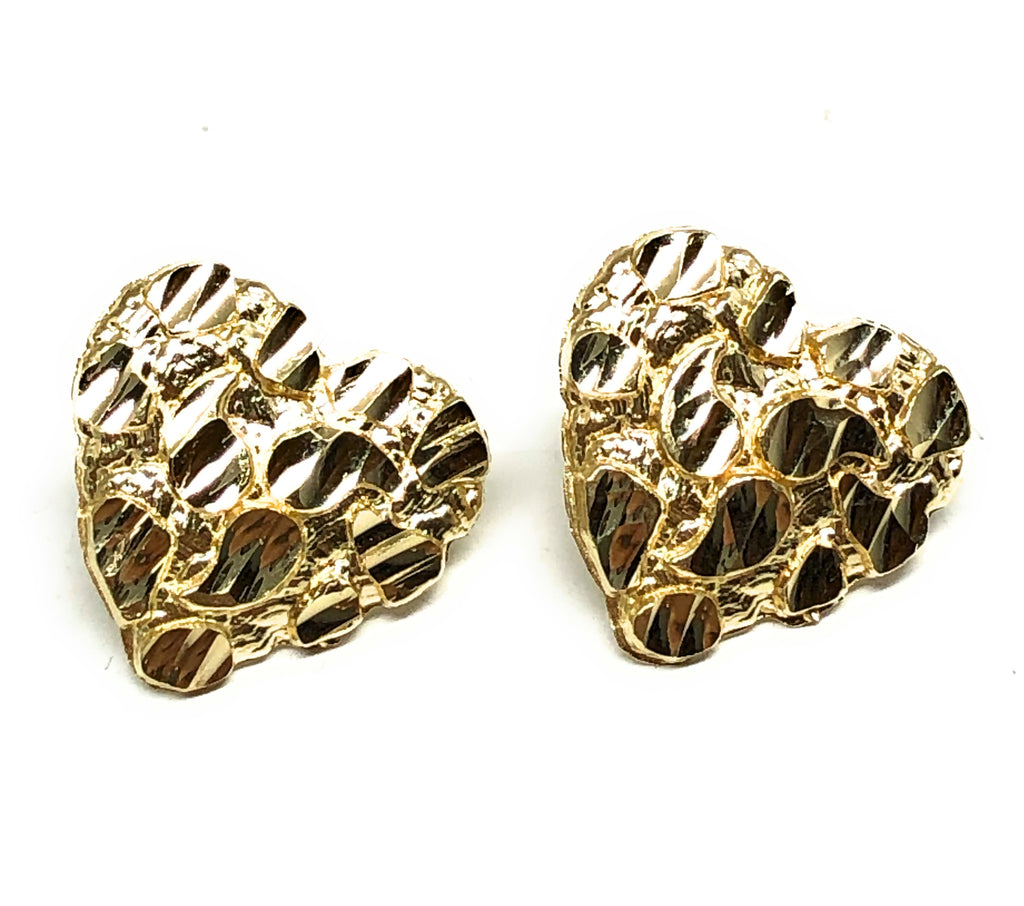 10k Solid Gold Yellow Heart Nugget Stud Earrings (MED) – Fran Co