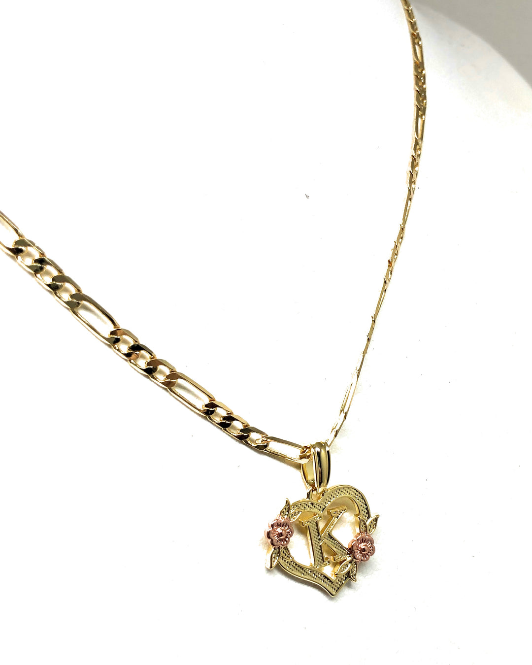 Gold Plated CUSTOMIZED Heart Flower Initial Letter Pendant With