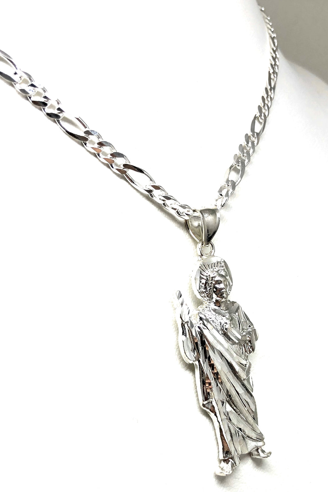 925 Silver Saan Judas Pendant Necklace with Figaro Chain (MED
