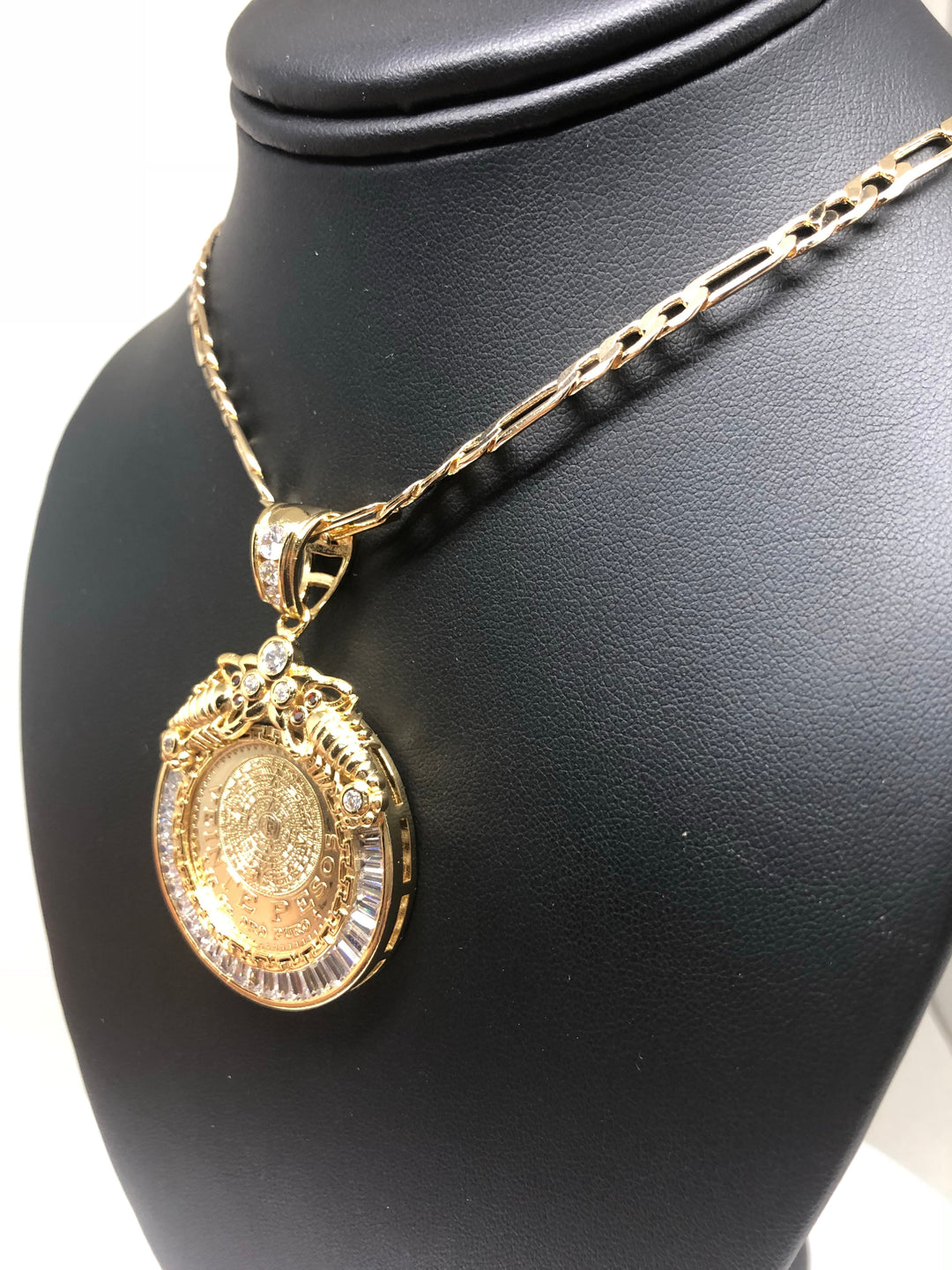Gold Plated Mexican Centenario Coin Pendant Chain Centenario