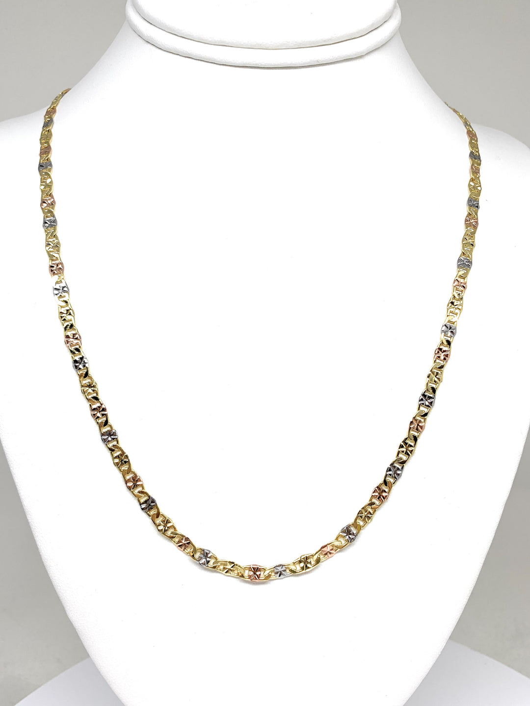 Gold Plated Tri-Color Valentina Chain 20,24 inch 2.5mm, 3mm, 6.5mm