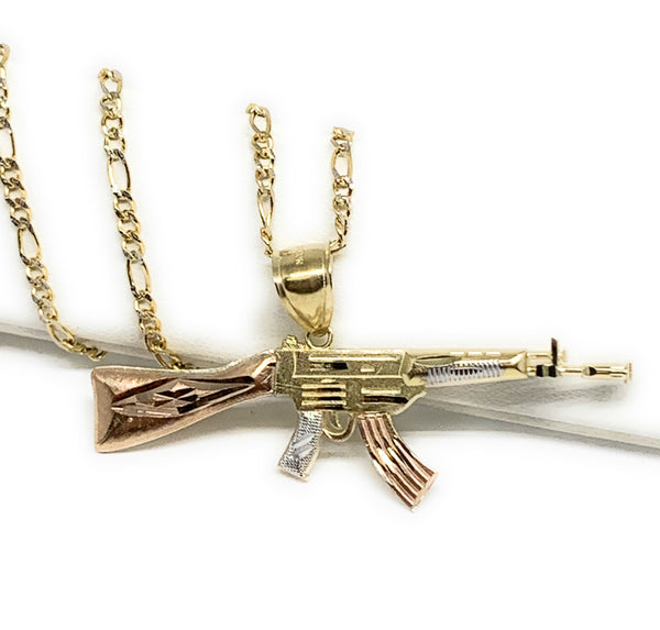 10k Solid Gold Yellow Classic Machine Gun AK-47 Pendant Necklace – Fran &  Co. Jewelry Inc.