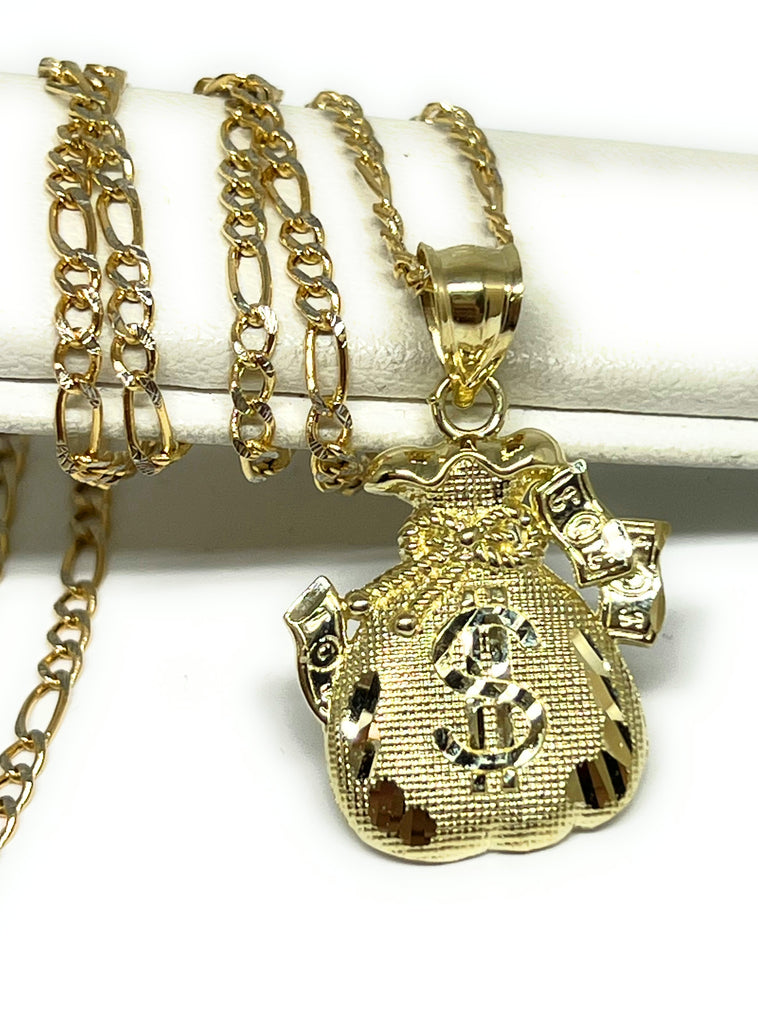 10k Solid Money Bag Dollar Sign Pendant Necklace – Fran & Co