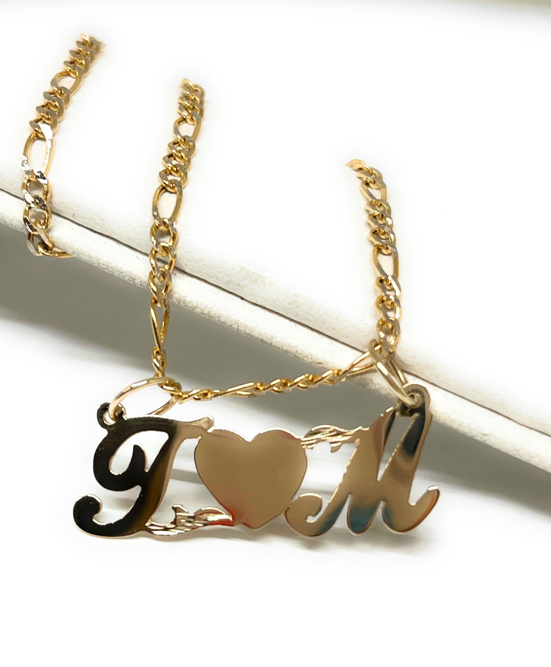 14k Solid Gold Initial Pendant – Two-Tone Diamond-Cut Letter Pendant, Personalized Gift For Her, Real Gold Jewelry
