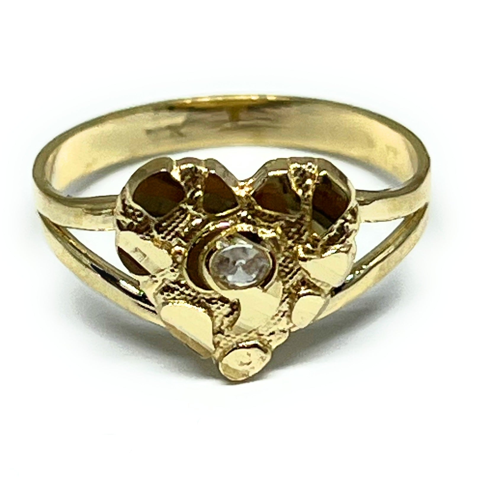 Real Solid 10K Yellow Gold Women's Nugget Heart Ring 1.8 Real Solid 10K Yellow Gold Women's Nugget Heart Ring 1.8