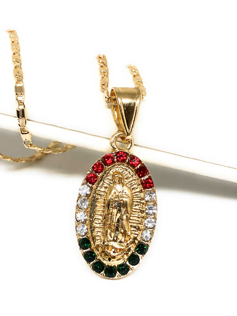 Gold Plated Virgin Mary Pendant Necklace Virgen de Guadalupe