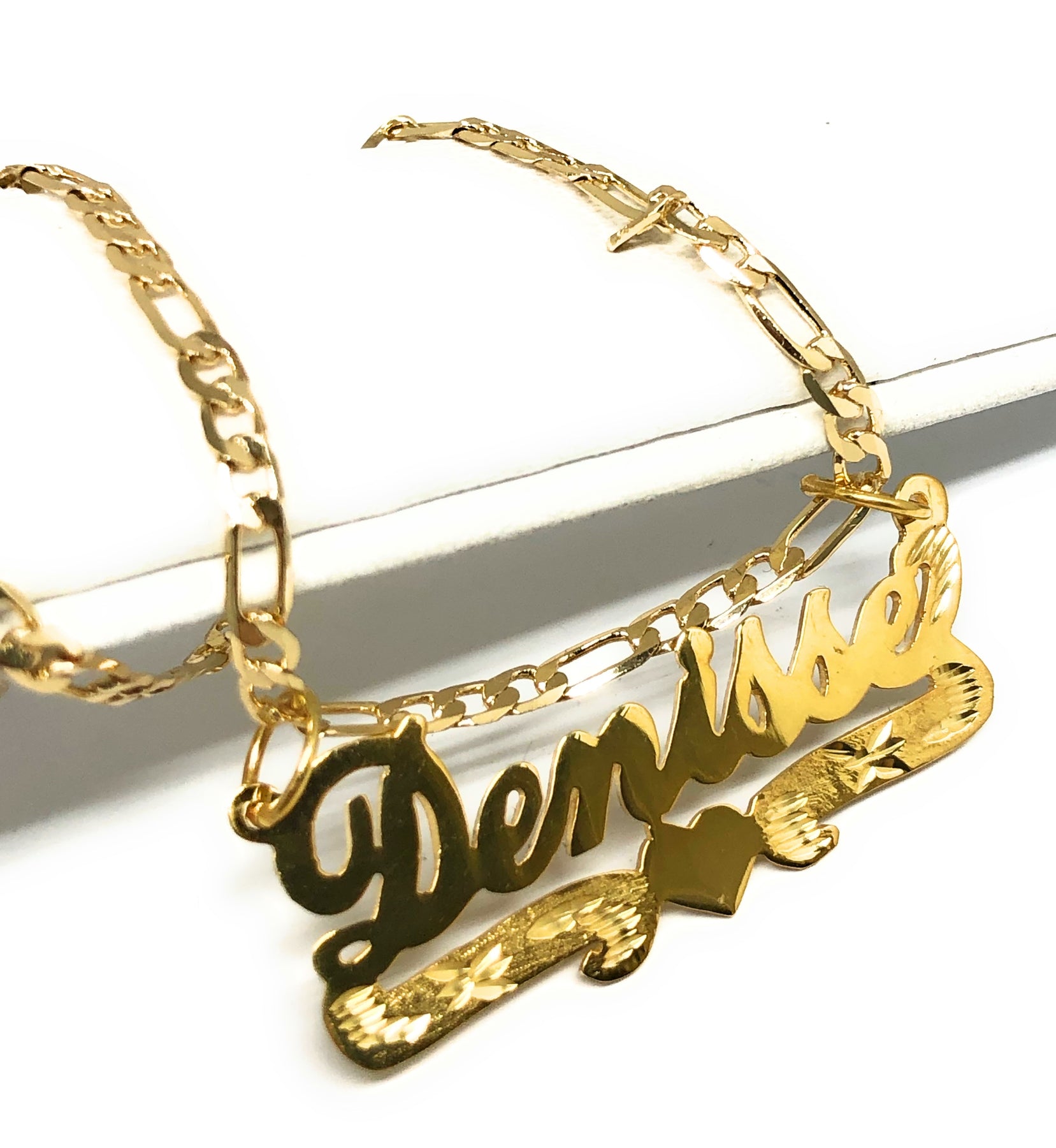 Gold Plated Silver CUSTOMIZED CURSIVE with HEARTS Nameplate Necklace W ...