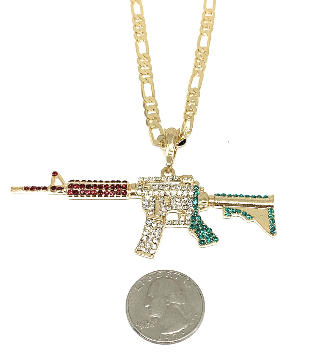 ビンテージ　コカイン　マリファナ　ak47 PLAYBOY　ネックレス　ワッペン Gold Plated Iced Out Cueno de Chivo Ak-47 Machine Gun Pendant 26