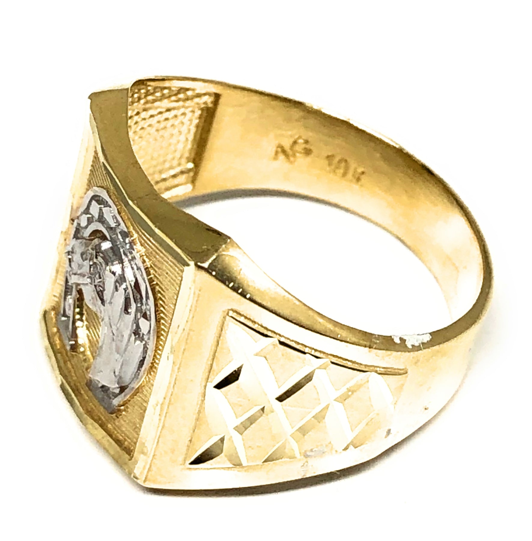 Men's 10k Yellow Gold Horseshoe Ring With White Topaz – Lucky Symbol Ring, High Polished