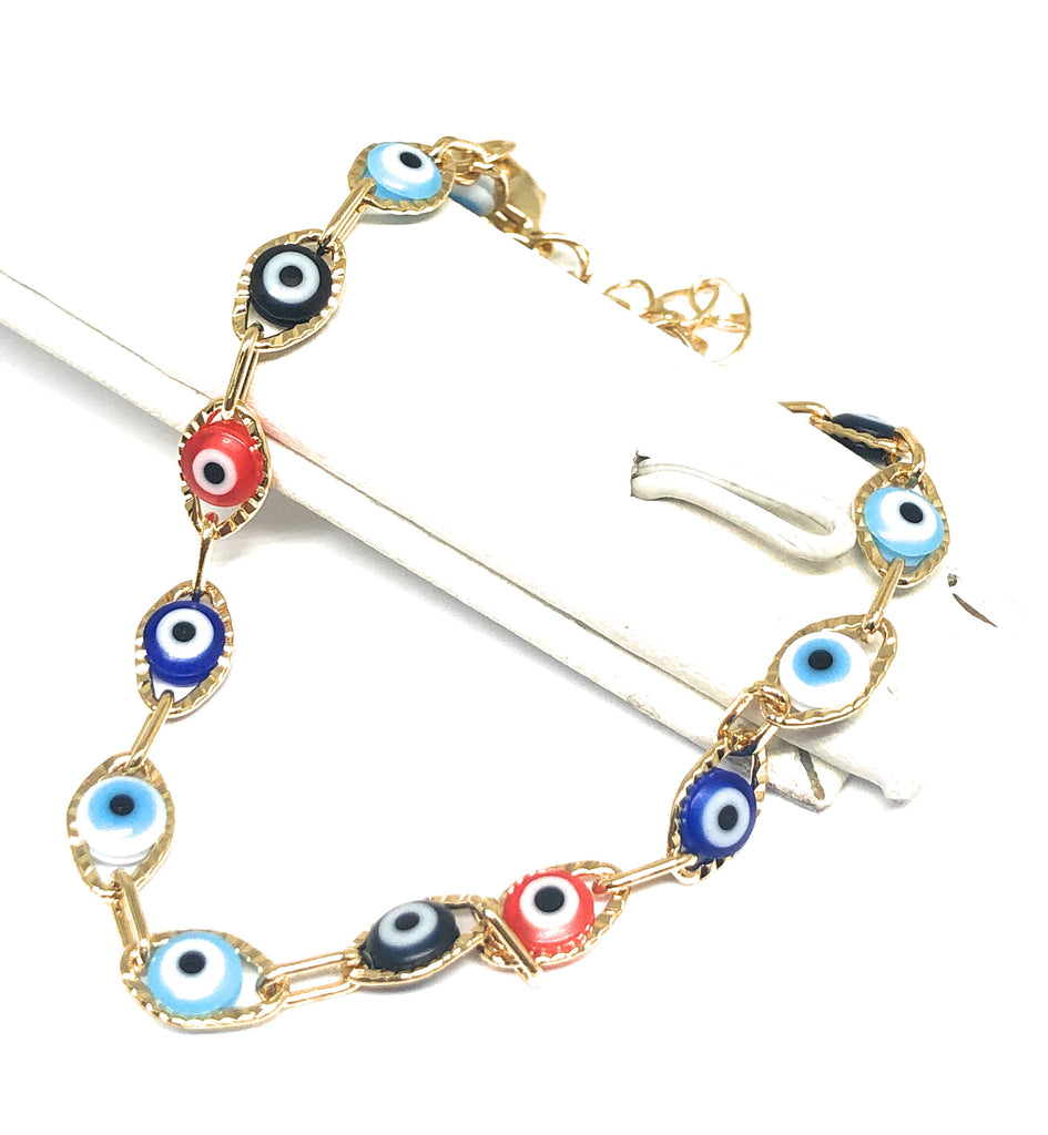 Gold Filled Beaded Evil Eye Bracelets, Stackable Evil Eye Bracelet, Isabella Celini, Gift for Her, Good Luck Eye Bracelet, Stretch Bracelet
