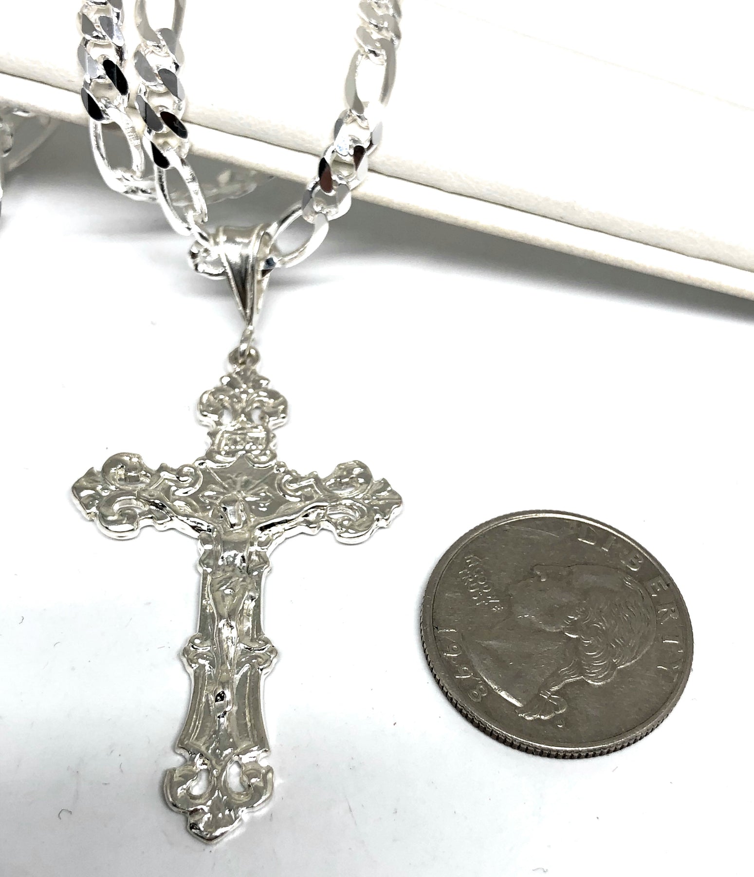 Men's 925 Sterling Silver Cross Crucifix Pendant – 24" Chain – Catholic