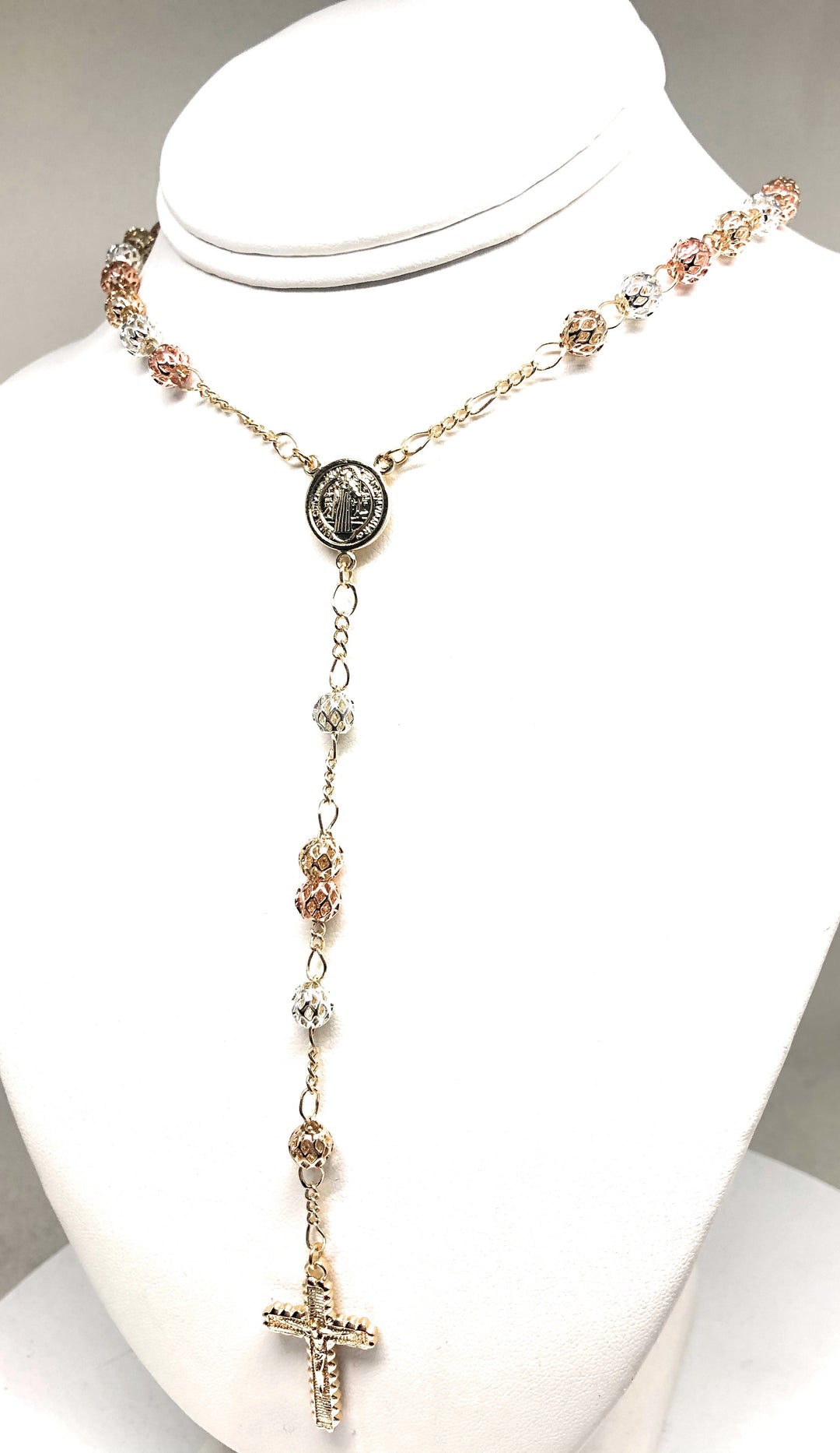 Gold Plate Virgin Mary Rosary Necklace Virgen de Guadalupe Rosario